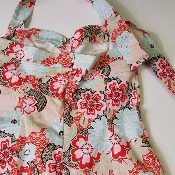 LULY K 90s Cream Floral Flare Halter Tie Cotton Zip Back GORGEOUS Dress size S - Picture 6 of 9